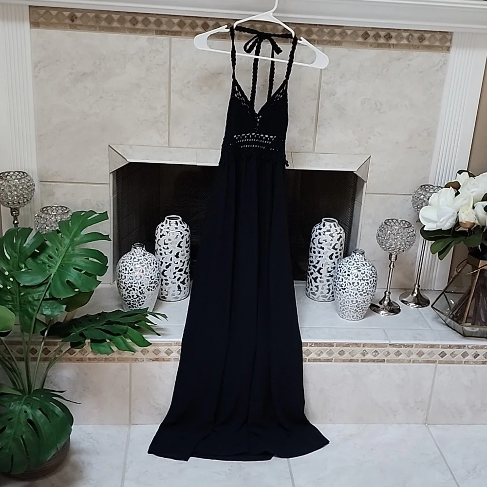🖤🖤 ABERCROMBIE Crochet Top Black Beach MAXI DRESS 🖤🖤